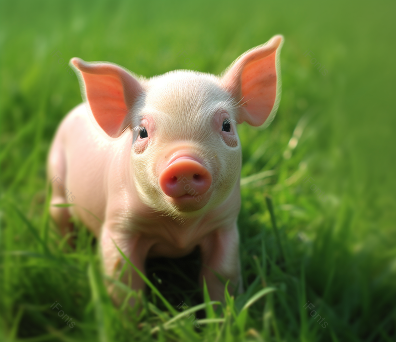 绿草上的一只粉色小猪,高清,摄影图,摄影图片,图片大全,摄影图免费下载